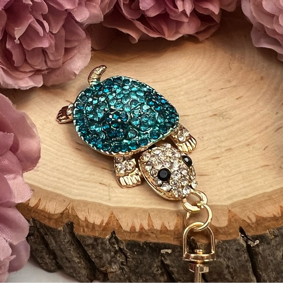 Blue and Silver Crystal Turtle Keychain Charm - Picture 6 of 16